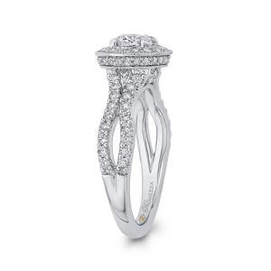 Round Diamond Halo Engagement Ring with Split Shank In 14K White Gold