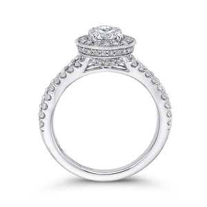 Round Diamond Halo Engagement Ring with Split Shank In 14K White Gold