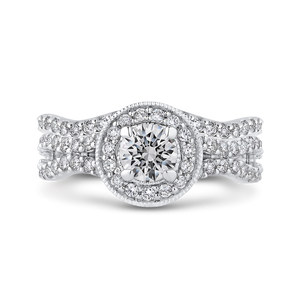 Round Diamond Halo Engagement Ring with Split Shank In 14K White Gold