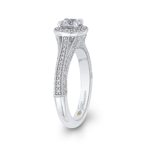 14K White Gold Round Diamond Halo Engagement Ring with Split Shank