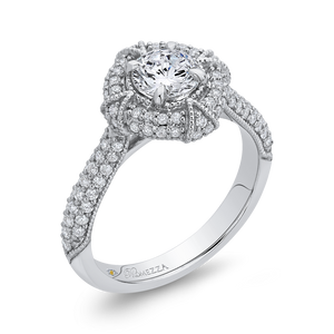 14K White Gold Round Diamond Cathedral Style Halo Engagement Ring