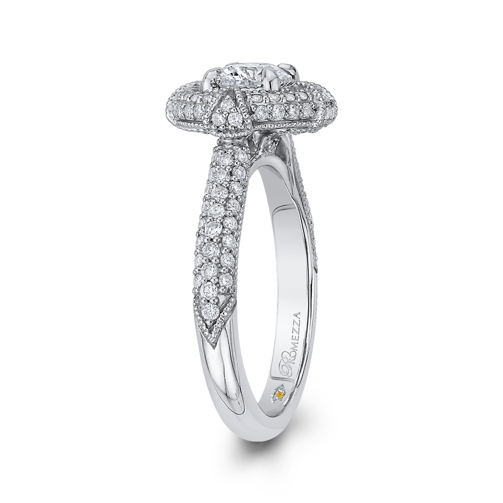 14K White Gold Round Diamond Cathedral Style Halo Engagement Ring