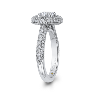 14K White Gold Round Diamond Cathedral Style Halo Engagement Ring