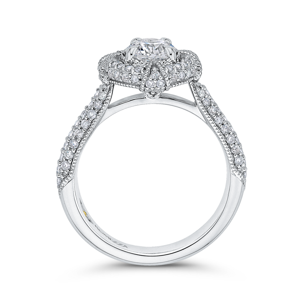 14K White Gold Round Diamond Cathedral Style Halo Engagement Ring