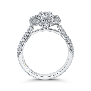 14K White Gold Round Diamond Cathedral Style Halo Engagement Ring