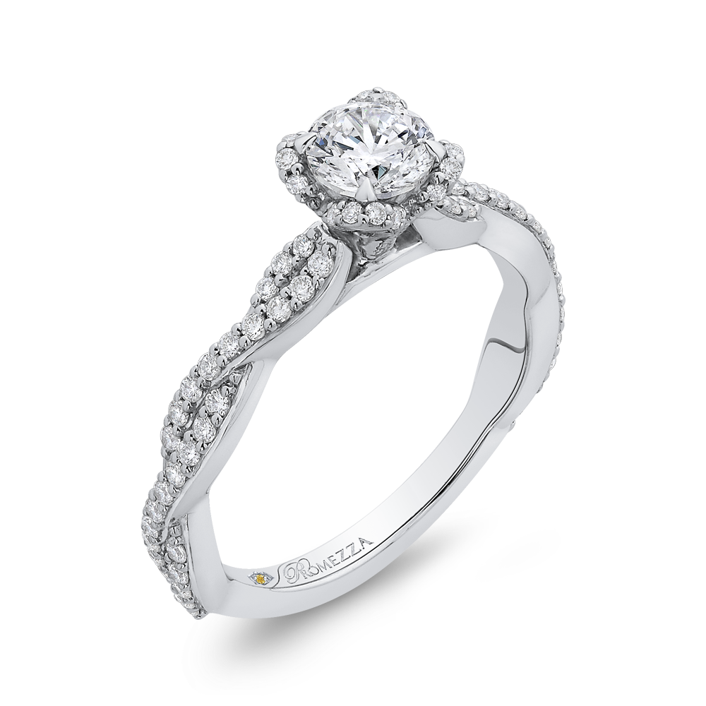 14K White Gold Round Diamond Floral Engagement Ring