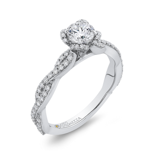 14K White Gold Round Diamond Floral Engagement Ring