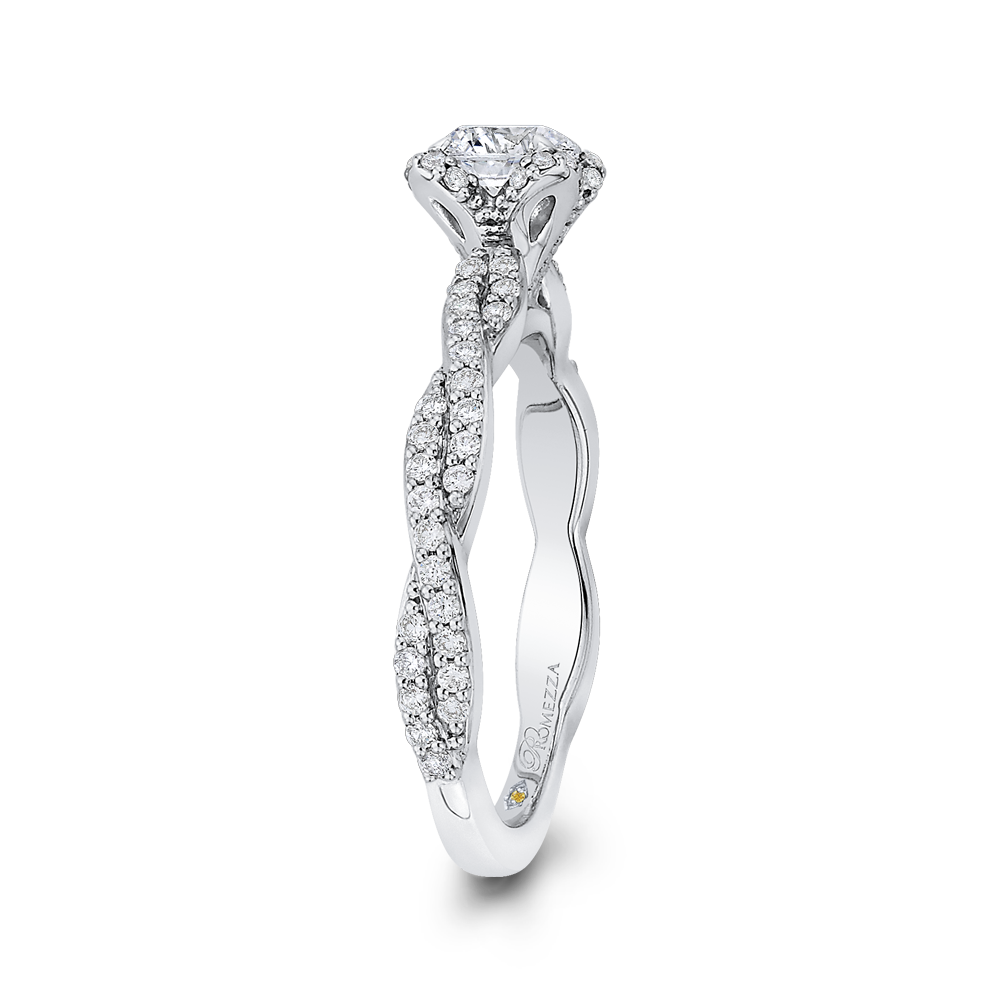 14K White Gold Round Diamond Floral Engagement Ring