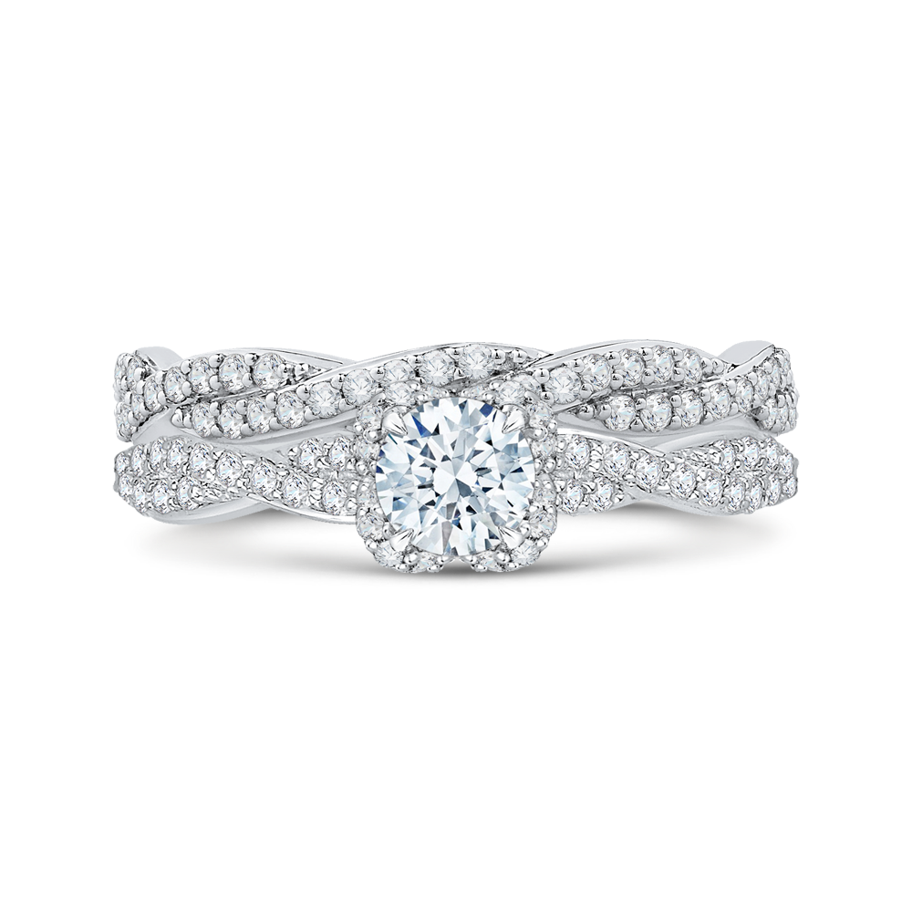 14K White Gold Round Diamond Floral Engagement Ring