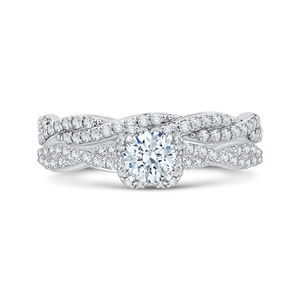 14K White Gold Round Diamond Floral Engagement Ring