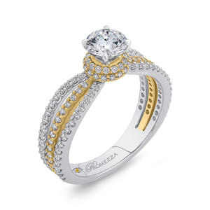 14K Two Tone Gold Round Diamond Engagement Ring with Split Shank