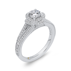 14K White Gold Round Diamond Halo Engagement Ring with Split Shank