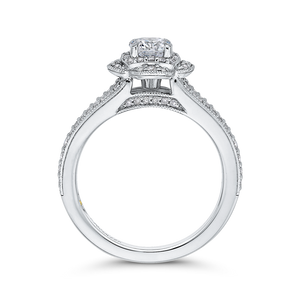 14K White Gold Round Diamond Halo Engagement Ring with Split Shank