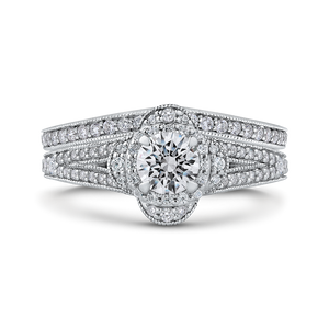 14K White Gold Round Diamond Halo Engagement Ring with Split Shank