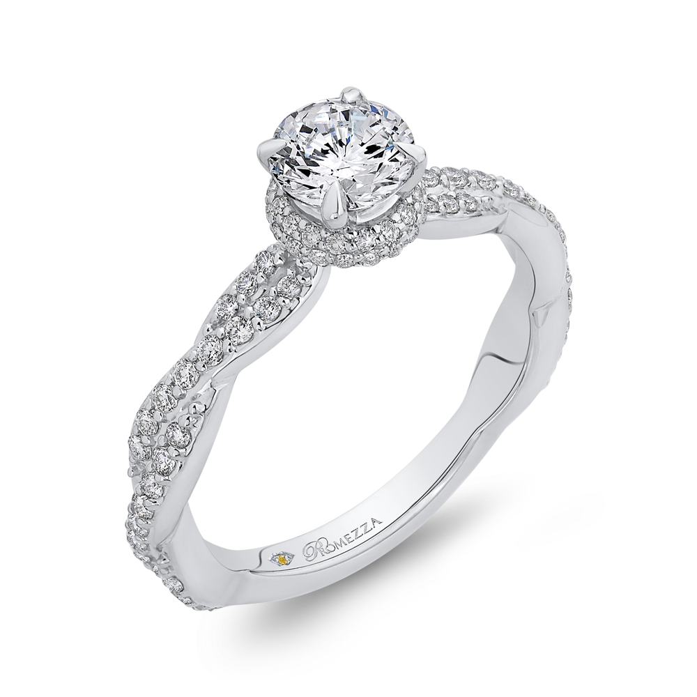 14K White Gold Round Diamond Floral Engagement Ring