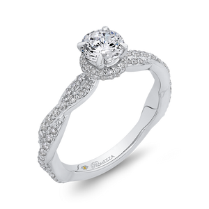 14K White Gold Round Diamond Floral Engagement Ring