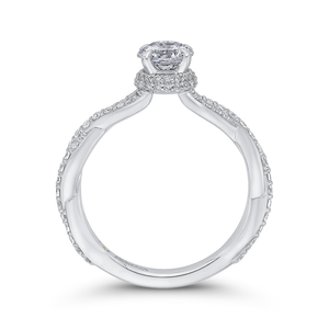 14K White Gold Round Diamond Floral Engagement Ring