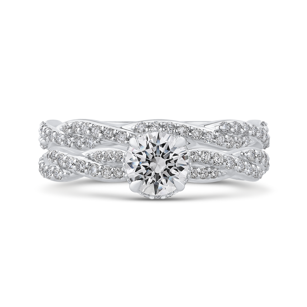 14K White Gold Round Diamond Floral Engagement Ring