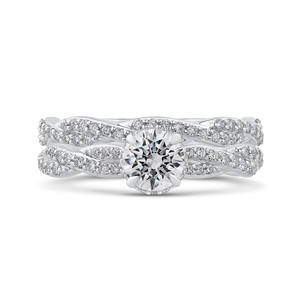 14K White Gold Round Diamond Floral Engagement Ring