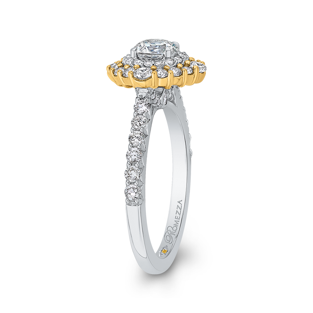 14K Two Tone Gold Round Diamond Double Halo Engagement Ring