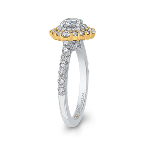 14K Two Tone Gold Round Diamond Double Halo Engagement Ring