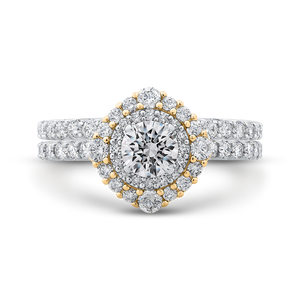 14K Two Tone Gold Round Diamond Double Halo Engagement Ring