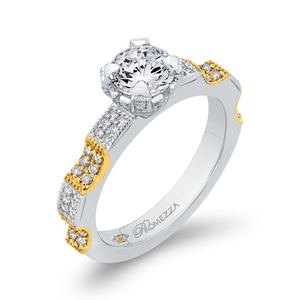 Round Cut Diamond Engagement Ring In 14K Two Tone Gold