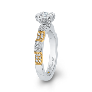 Round Cut Diamond Engagement Ring In 14K Two Tone Gold