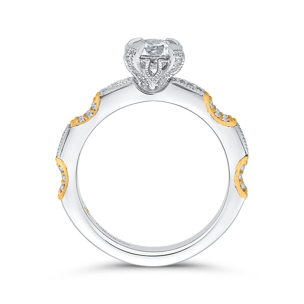 Round Cut Diamond Engagement Ring In 14K Two Tone Gold