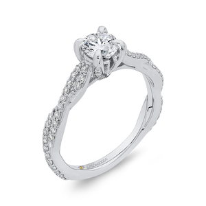 14K White Gold Round Diamond Engagement Ring with Crossover Shank