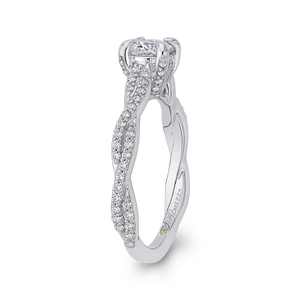 14K White Gold Round Diamond Engagement Ring with Crossover Shank