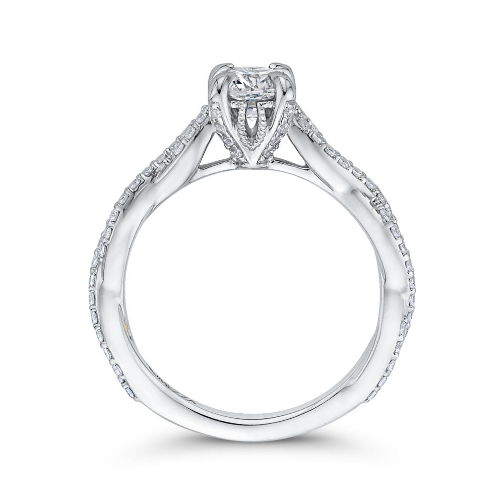 14K White Gold Round Diamond Engagement Ring with Crossover Shank