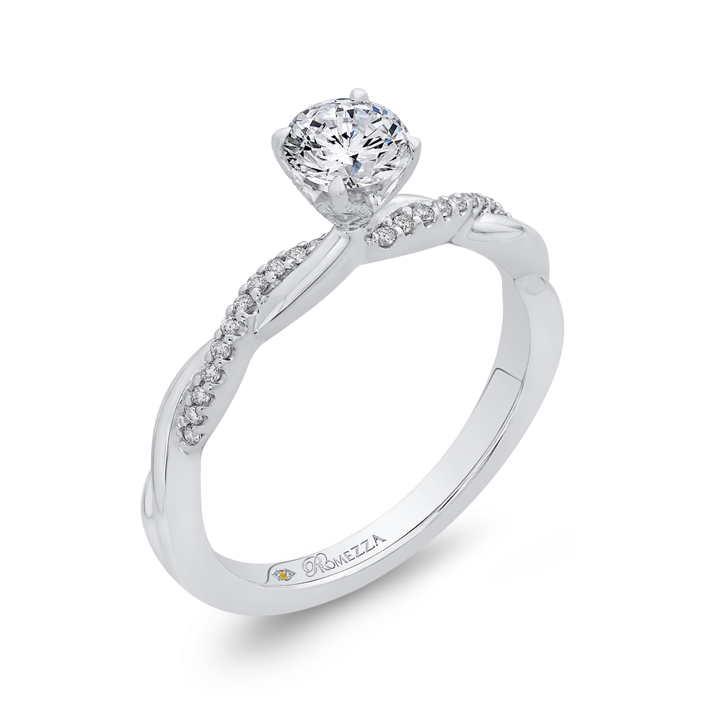 14K White Gold Round Diamond Engagement Ring with Crossover Shank