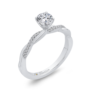 14K White Gold Round Diamond Engagement Ring with Crossover Shank