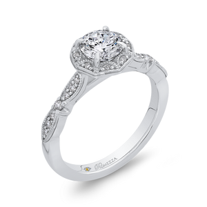 14K White Gold Round Diamond Halo Engagement Ring