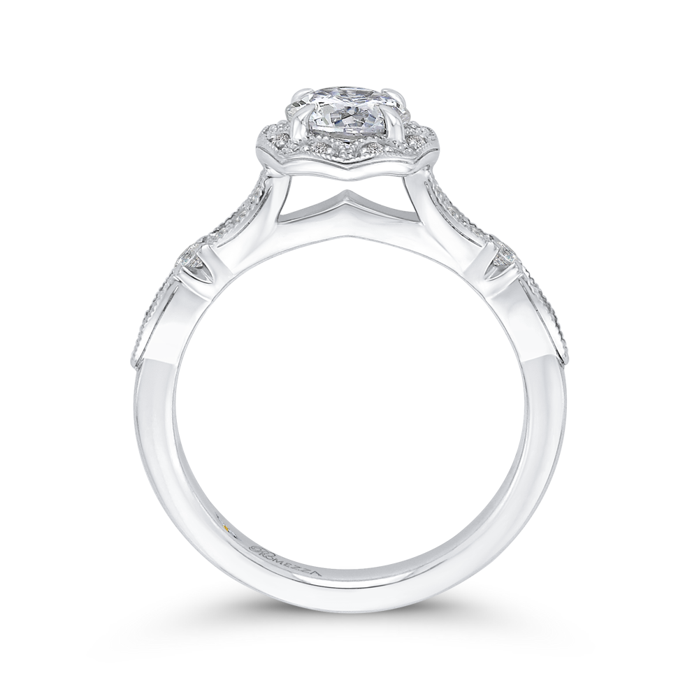 14K White Gold Round Diamond Halo Engagement Ring