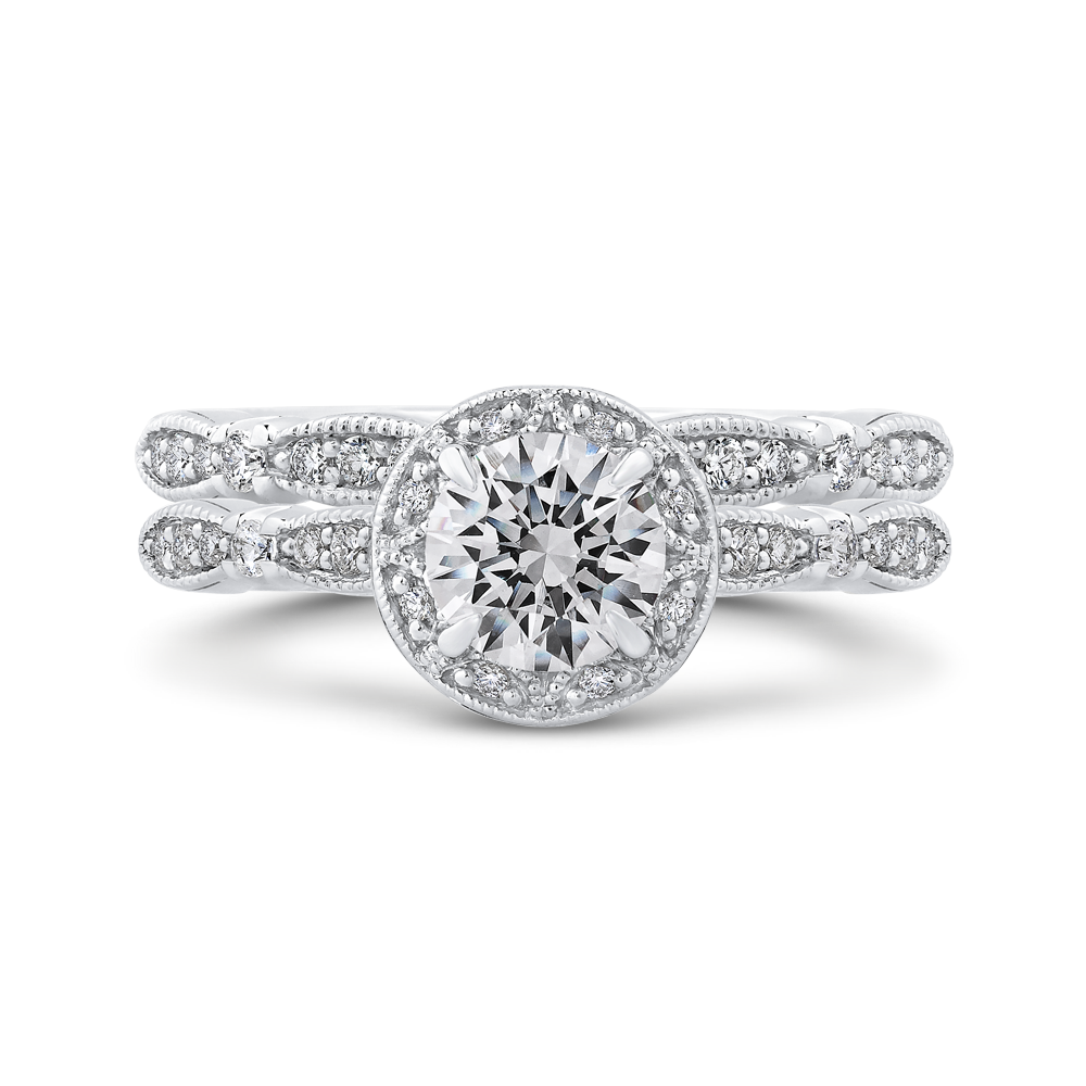 14K White Gold Round Diamond Halo Engagement Ring