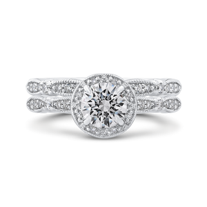 14K White Gold Round Diamond Halo Engagement Ring