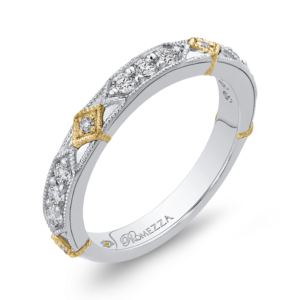 14K Two Tone Gold Round Diamond Wedding Band