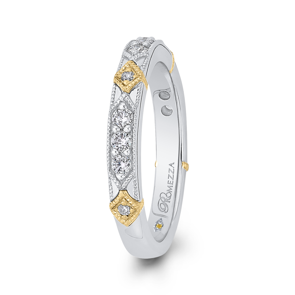 14K Two Tone Gold Round Diamond Wedding Band