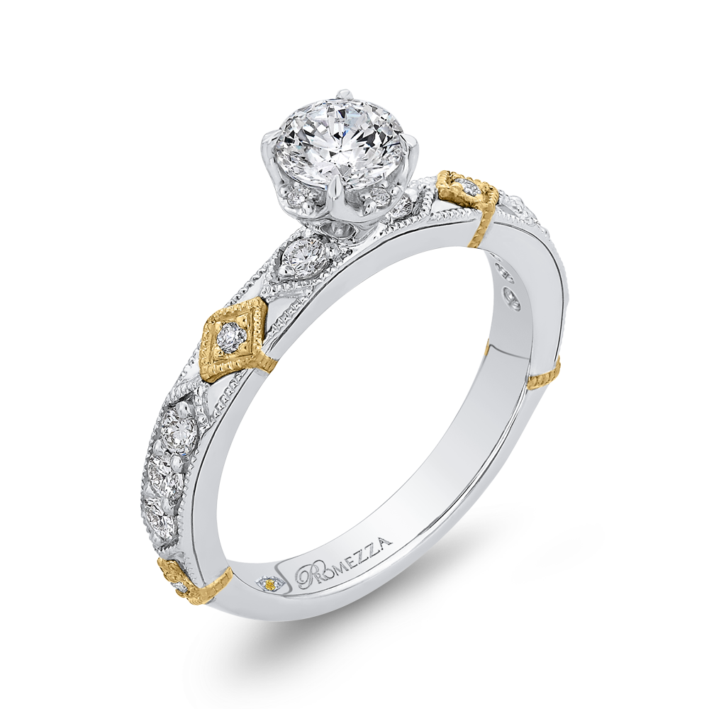 Round Cut Diamond Engagement Ring In 14K Two Tone Gold