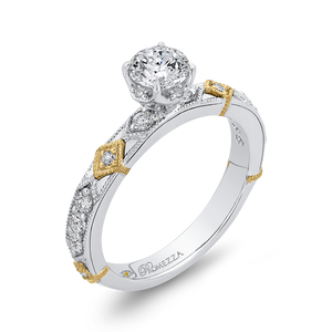 Round Cut Diamond Engagement Ring In 14K Two Tone Gold