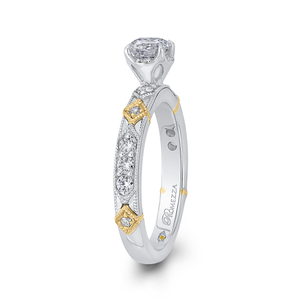 Round Cut Diamond Engagement Ring In 14K Two Tone Gold