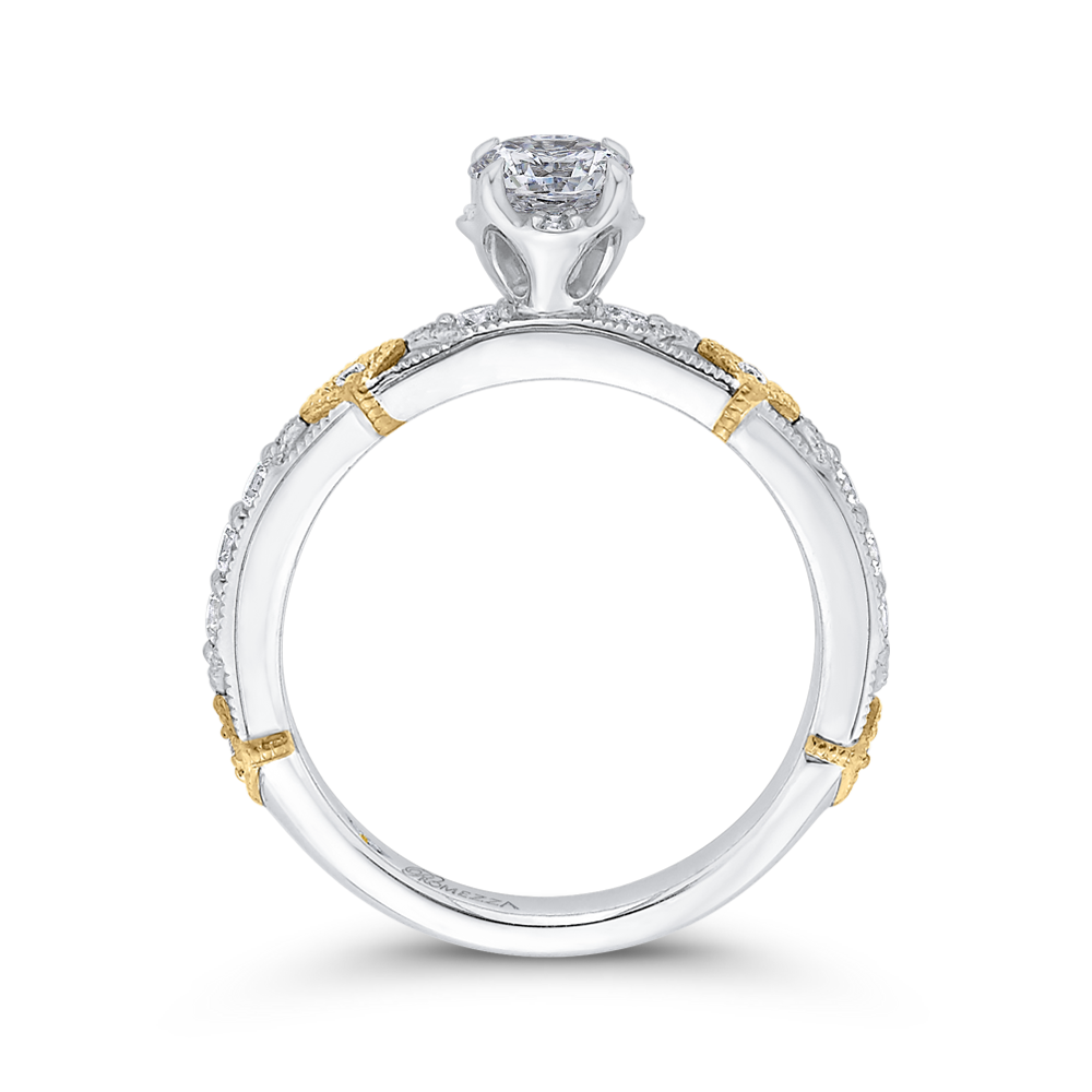 Round Cut Diamond Engagement Ring In 14K Two Tone Gold