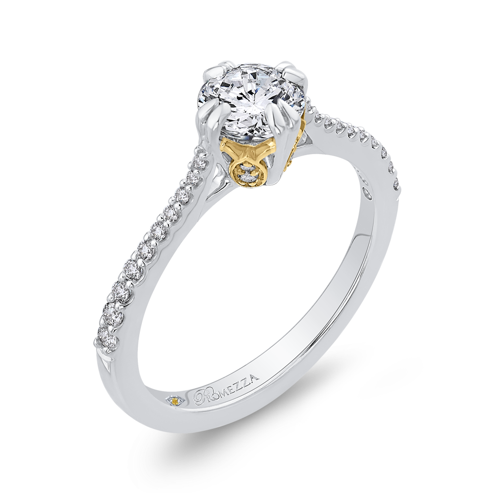 14K Two Tone Gold Round Cut Diamond Engagement Ring