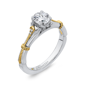 14K Two Tone Gold Round Diamond Floral Engagement Ring