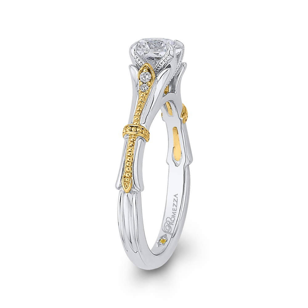 14K Two Tone Gold Round Diamond Floral Engagement Ring