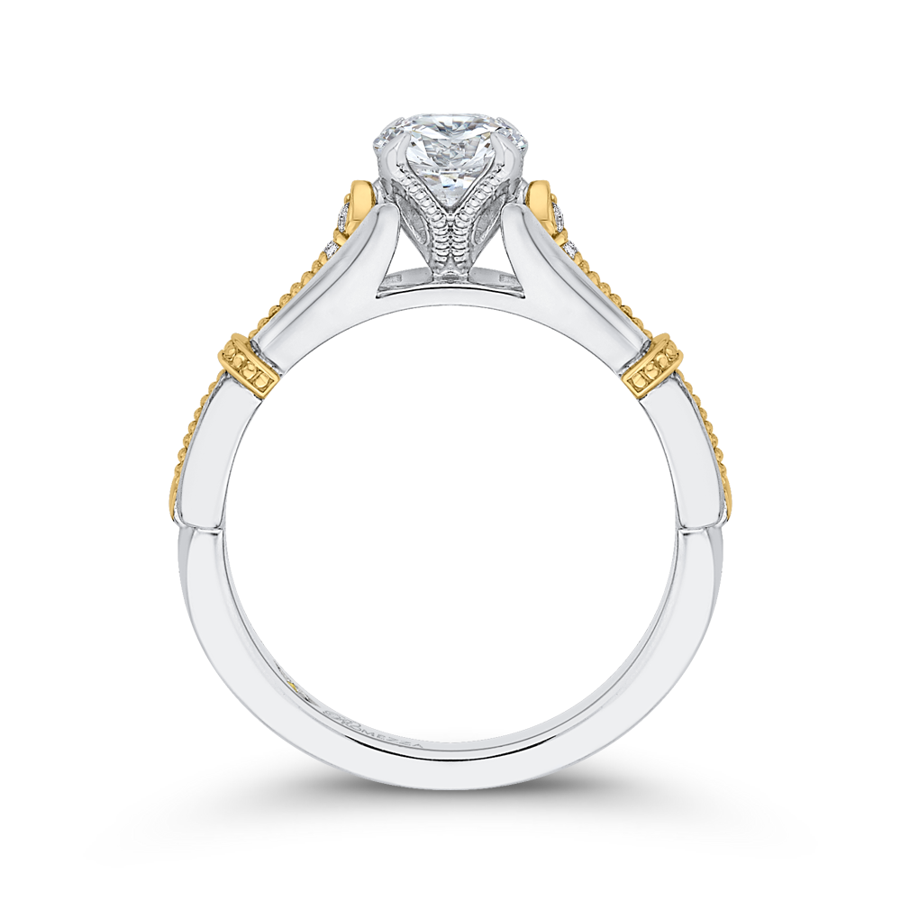 14K Two Tone Gold Round Diamond Floral Engagement Ring