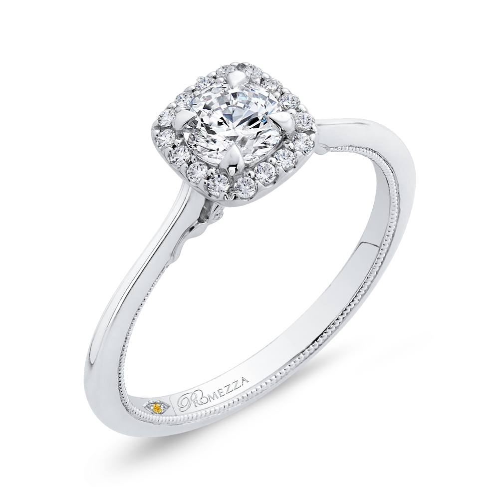 14K White Gold Round Diamond Halo Engagement Ring