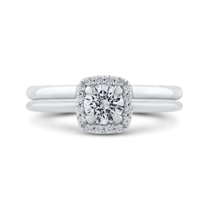 14K White Gold Round Diamond Halo Engagement Ring